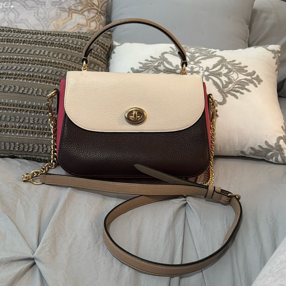Coach Marlie Top Handle Satchel in Colorblock Leather Chalk Multi Color